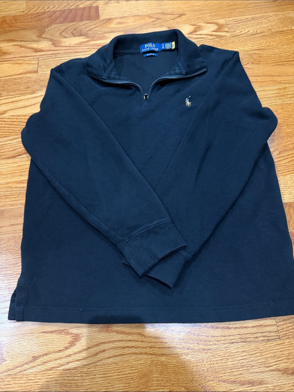 Ralph Lauren Polo Black Quarter-Zip Sweater with Gold Pony